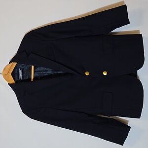 Lands' End Boys Wool Blend School Uniform Navy Blue Blazer Suit Jacket Size 12